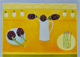 07 Artichokes in White Jug on yellow 28x40 copy